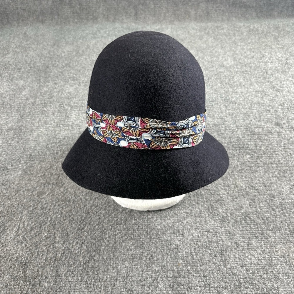 Genie By Eugenia Kim Wool Cloche‎ Hat Women OS Black Floral Band Boho Floppy